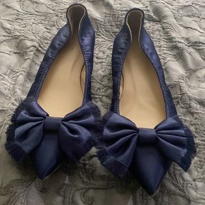 Satin blue bow flats